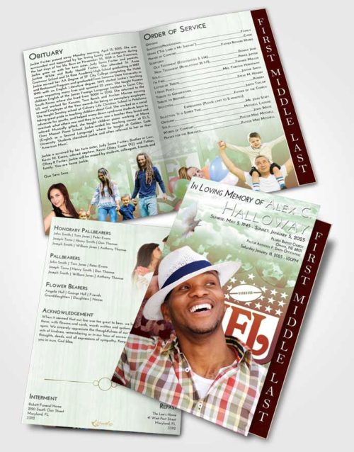 2 Page Graduated Step Fold Funeral Program Template Brochure Strawberry Mist NFL Star
