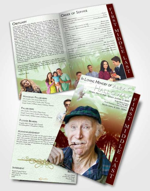2 Page Graduated Step Fold Funeral Program Template Brochure Strawberry Mist Palm Paradise