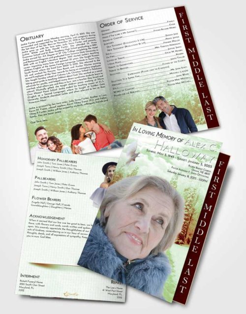 2 Page Graduated Step Fold Funeral Program Template Brochure Strawberry Mist Snow Garden