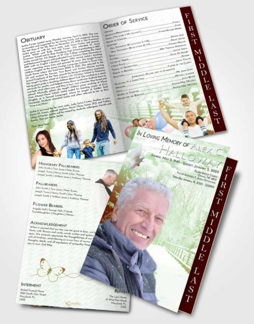 2 Page Graduated Step Fold Funeral Program Template Brochure Strawberry Mist Snow Walk