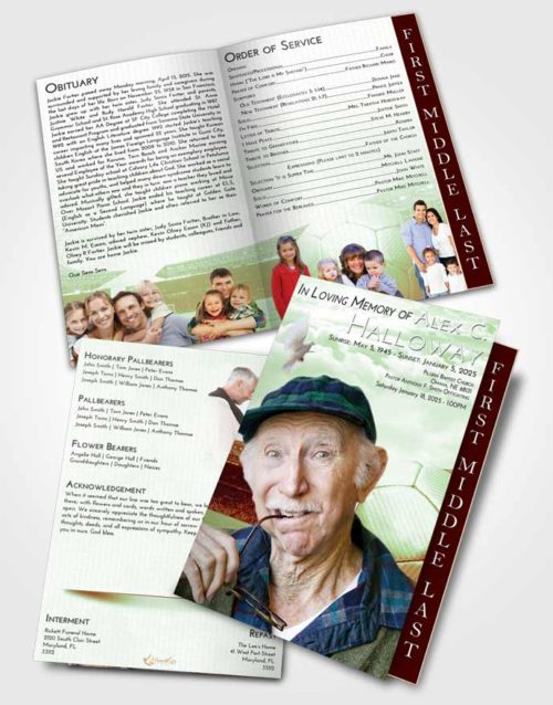 2 Page Graduated Step Fold Funeral Program Template Brochure Strawberry Mist Soccer Love
