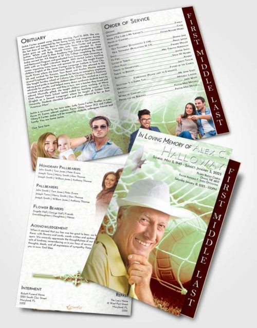2 Page Graduated Step Fold Funeral Program Template Brochure Strawberry Mist Soccer Pride