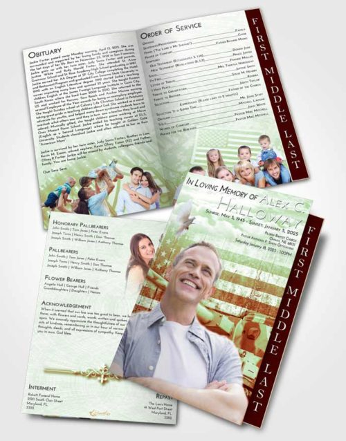 2 Page Graduated Step Fold Funeral Program Template Brochure Strawberry Mist Soldier on Duty