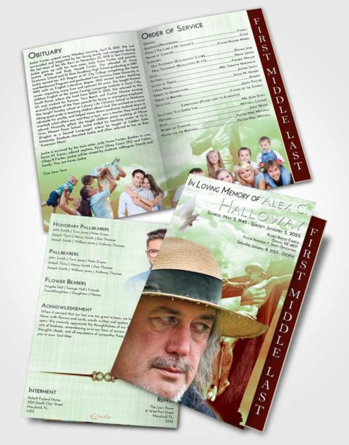 2 Page Graduated Step Fold Funeral Program Template Brochure Strawberry Mist Spiritual Cross
