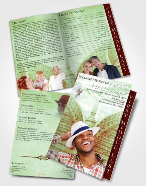 2 Page Graduated Step Fold Funeral Program Template Brochure Strawberry Mist Stairway of Love