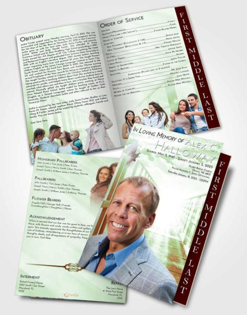 2 Page Graduated Step Fold Funeral Program Template Brochure Strawberry Mist Stairway to Faith