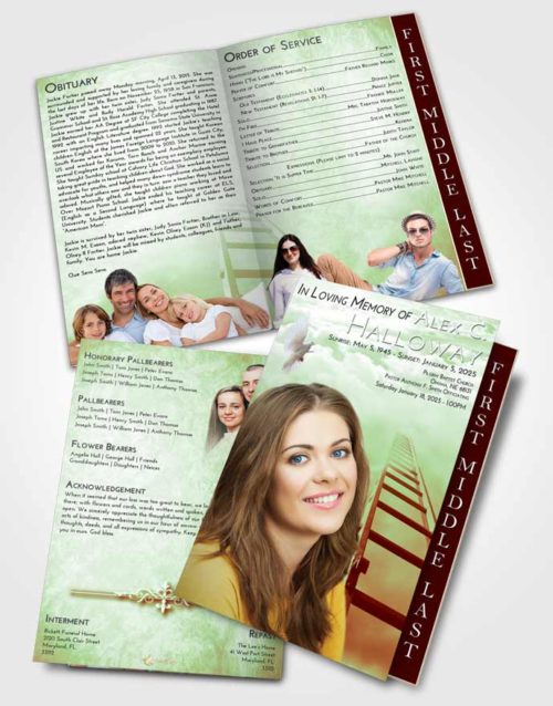 2 Page Graduated Step Fold Funeral Program Template Brochure Strawberry Mist Stairway to Forever