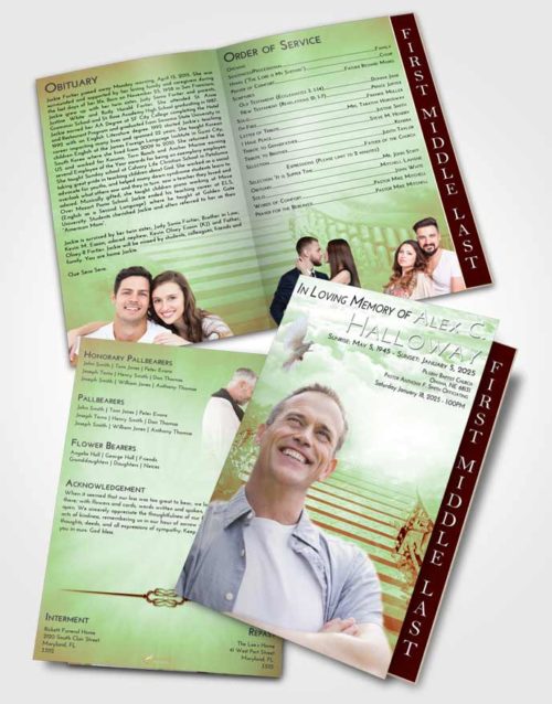 2 Page Graduated Step Fold Funeral Program Template Brochure Strawberry Mist Stairway to Freedom