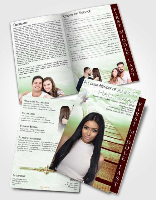 2 Page Graduated Step Fold Funeral Program Template Brochure Strawberry Mist Stairway to Life