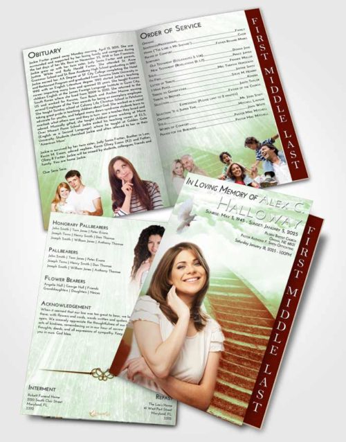 2 Page Graduated Step Fold Funeral Program Template Brochure Strawberry Mist Stairway to Magnificence