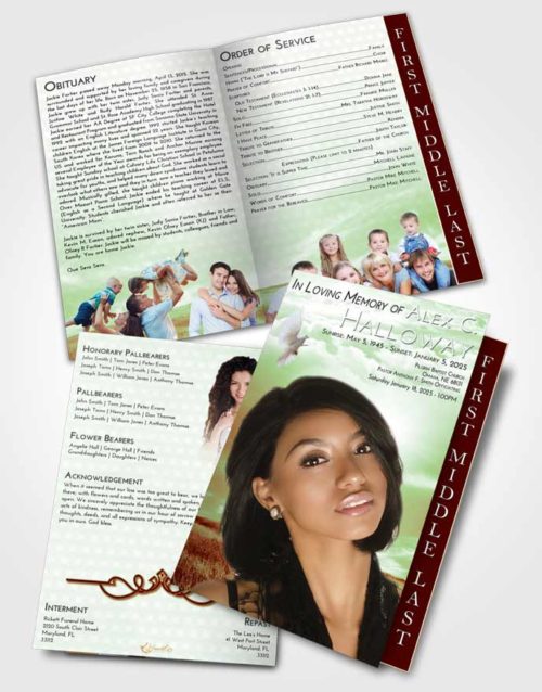 2 Page Graduated Step Fold Funeral Program Template Brochure Strawberry Mist Summer Fields
