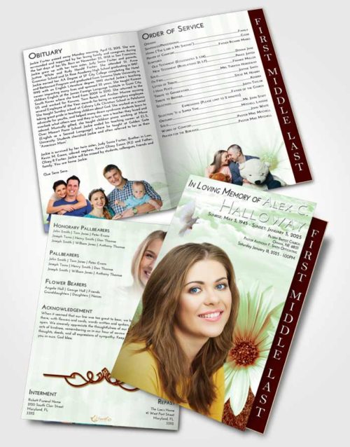 2 Page Graduated Step Fold Funeral Program Template Brochure Strawberry Mist Summer Flower