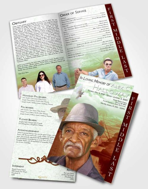 2 Page Graduated Step Fold Funeral Program Template Brochure Strawberry Mist Tropical Beach