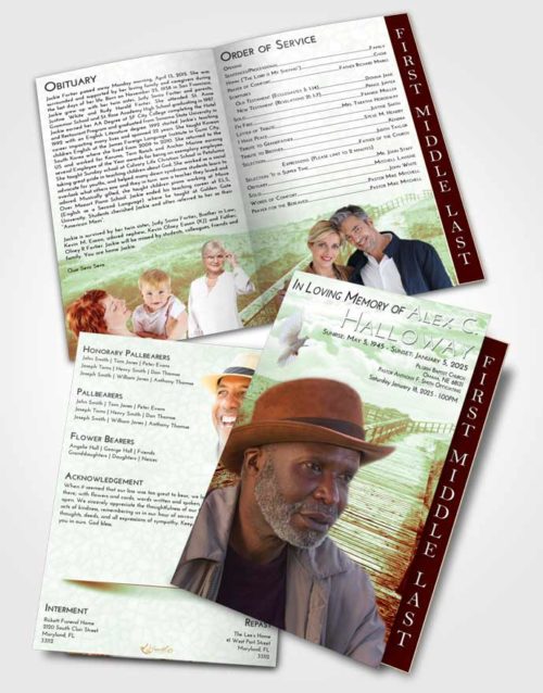 2 Page Graduated Step Fold Funeral Program Template Brochure Strawberry Mist Wooden Walk