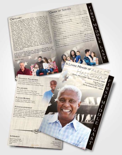 2 Page Graduated Step Fold Funeral Program Template Brochure Tranquil American Veteran