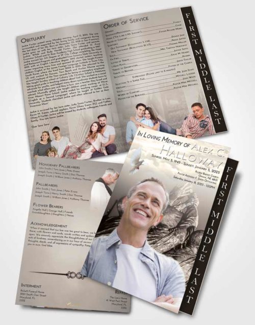 2 Page Graduated Step Fold Funeral Program Template Brochure Tranquil Army Grit