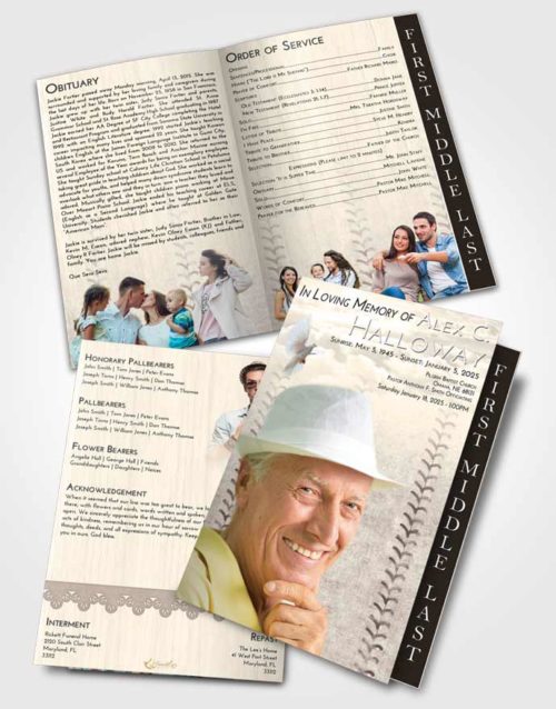 2 Page Graduated Step Fold Funeral Program Template Brochure Tranquil Baseball Honor