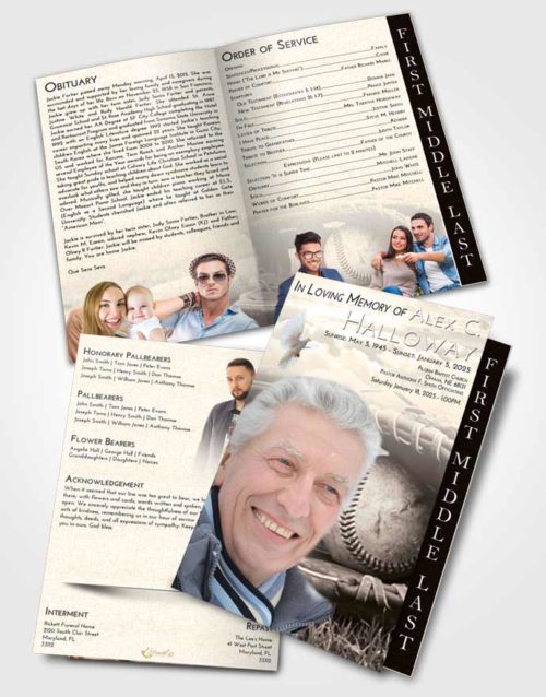 2 Page Graduated Step Fold Funeral Program Template Brochure Tranquil Baseball Tranquility