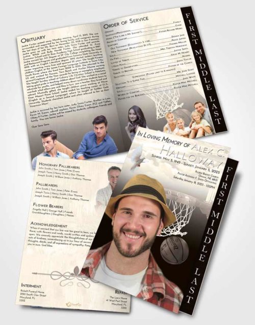 2 Page Graduated Step Fold Funeral Program Template Brochure Tranquil Basketball Journey