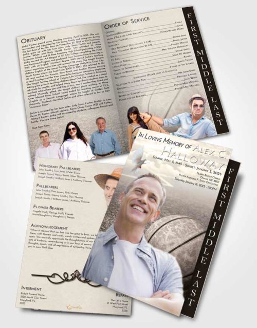 2 Page Graduated Step Fold Funeral Program Template Brochure Tranquil Basketball Love