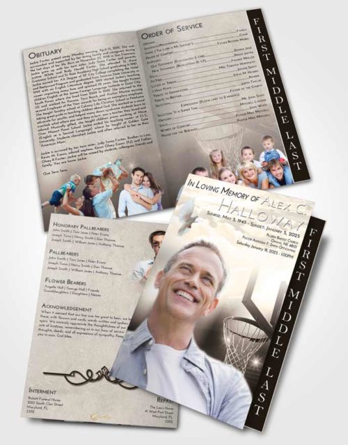 2 Page Graduated Step Fold Funeral Program Template Brochure Tranquil Basketball Pride