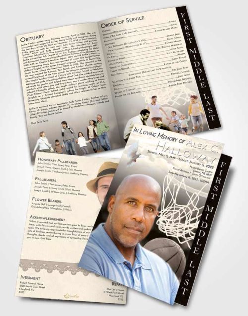 2 Page Graduated Step Fold Funeral Program Template Brochure Tranquil Basketball Swish