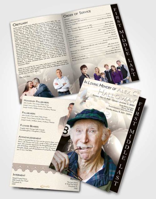 2 Page Graduated Step Fold Funeral Program Template Brochure Tranquil Billiards Tournament