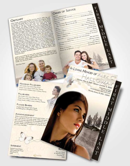 2 Page Graduated Step Fold Funeral Program Template Brochure Tranquil Coral Waters