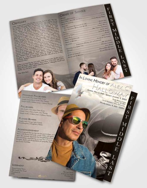2 Page Graduated Step Fold Funeral Program Template Brochure Tranquil Cowboy Desire