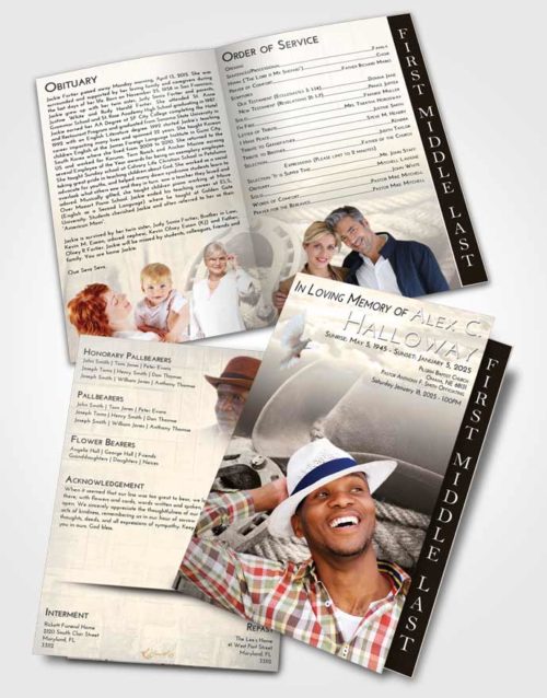 2 Page Graduated Step Fold Funeral Program Template Brochure Tranquil Cowboy Divinity