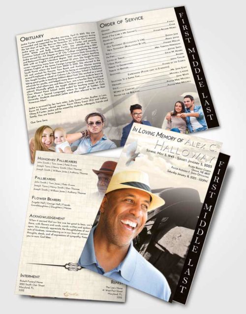 2 Page Graduated Step Fold Funeral Program Template Brochure Tranquil Cowboy Honor