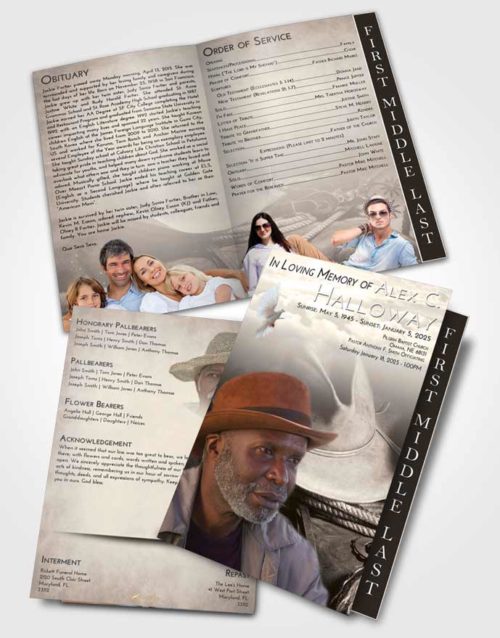 2 Page Graduated Step Fold Funeral Program Template Brochure Tranquil Cowboy Serenity
