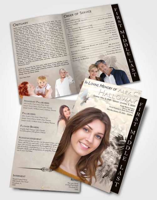 2 Page Graduated Step Fold Funeral Program Template Brochure Tranquil Dandelion Dream