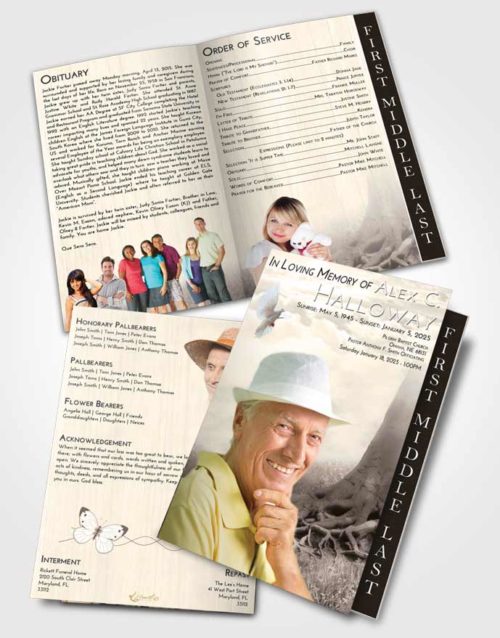 2 Page Graduated Step Fold Funeral Program Template Brochure Tranquil Deep Roots