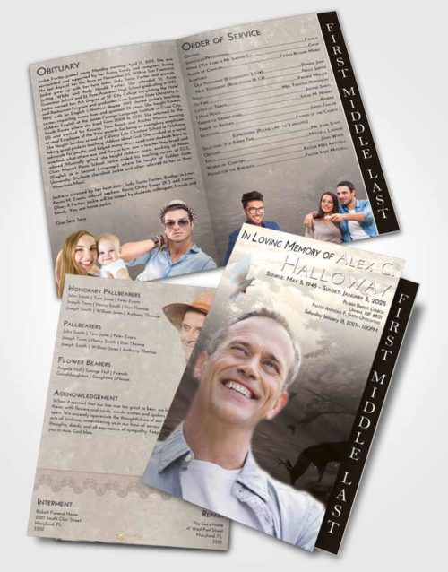 2 Page Graduated Step Fold Funeral Program Template Brochure Tranquil Deer Hunt