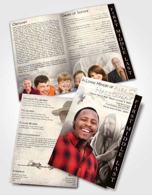 2 Page Graduated Step Fold Funeral Program Template Brochure Tranquil Faith in Jesus