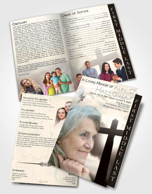 2 Page Graduated Step Fold Funeral Program Template Brochure Tranquil Faith in the Cross