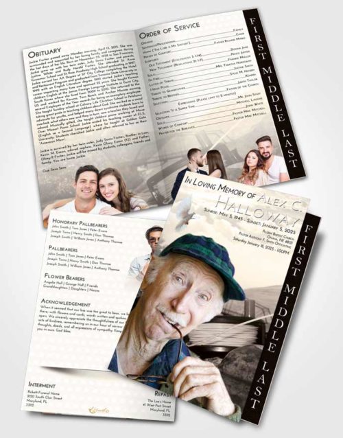 2 Page Graduated Step Fold Funeral Program Template Brochure Tranquil Fishing Dreams
