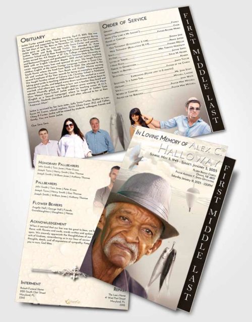 2 Page Graduated Step Fold Funeral Program Template Brochure Tranquil Fishing in the Sea