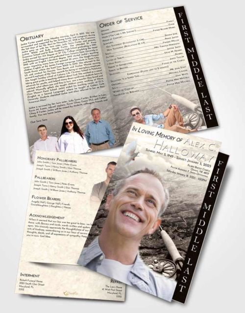 2 Page Graduated Step Fold Funeral Program Template Brochure Tranquil Fishing on the Rocks