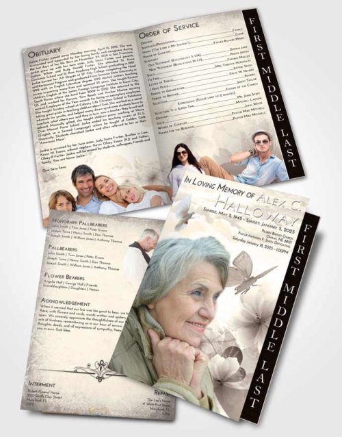 2 Page Graduated Step Fold Funeral Program Template Brochure Tranquil Floral Butterfly