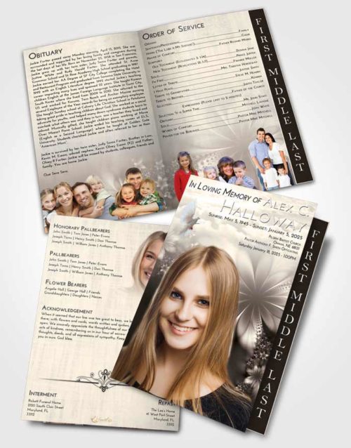 2 Page Graduated Step Fold Funeral Program Template Brochure Tranquil Floral Lust