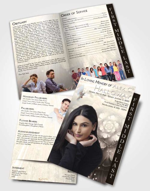 2 Page Graduated Step Fold Funeral Program Template Brochure Tranquil Floral Secret