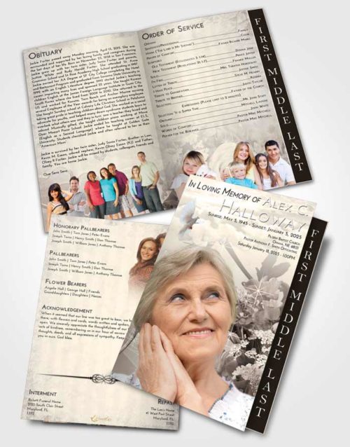 2 Page Graduated Step Fold Funeral Program Template Brochure Tranquil Floral Wonderland