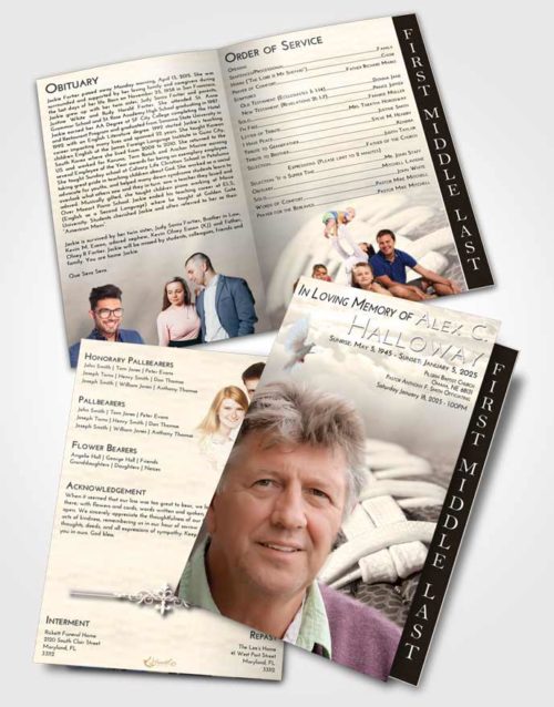 2 Page Graduated Step Fold Funeral Program Template Brochure Tranquil Football Life