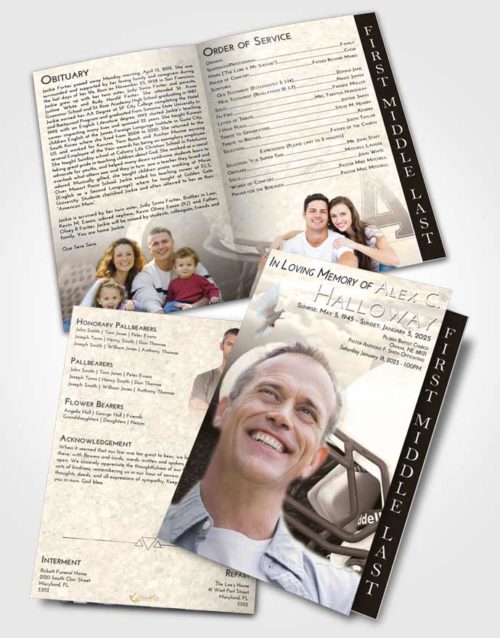 2 Page Graduated Step Fold Funeral Program Template Brochure Tranquil Football Party