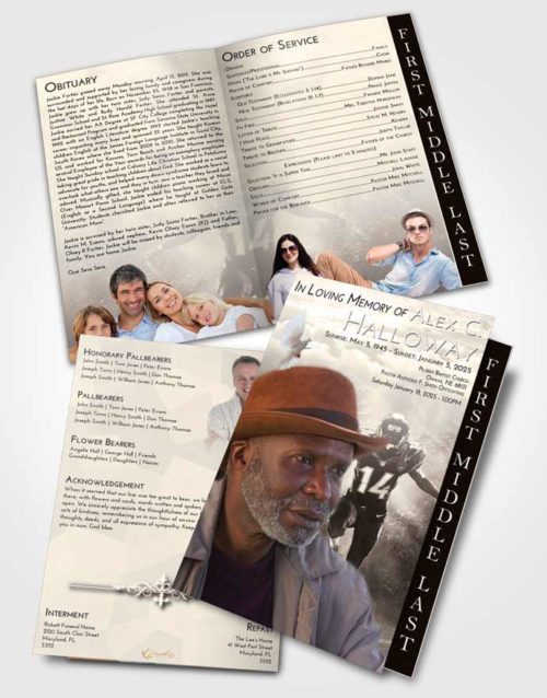 2 Page Graduated Step Fold Funeral Program Template Brochure Tranquil Football Serenity
