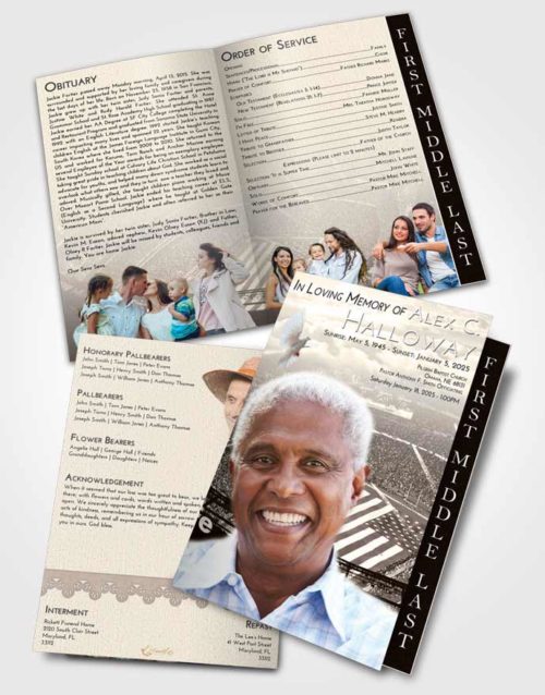 2 Page Graduated Step Fold Funeral Program Template Brochure Tranquil Football Stadium