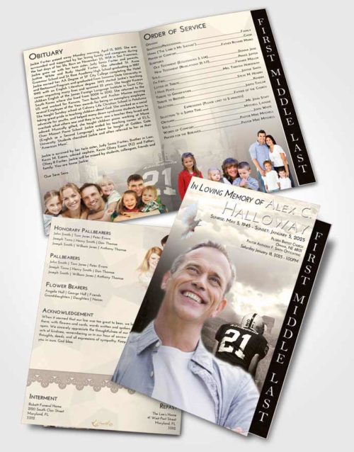 2 Page Graduated Step Fold Funeral Program Template Brochure Tranquil Football Victory