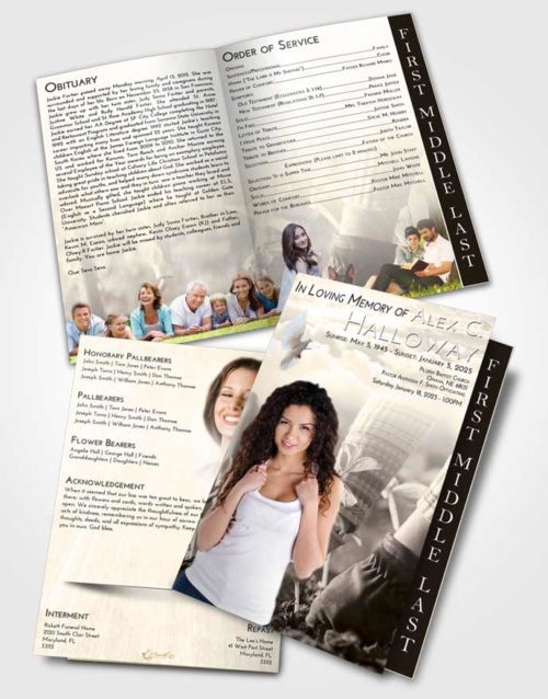 2 Page Graduated Step Fold Funeral Program Template Brochure Tranquil Gardening Star